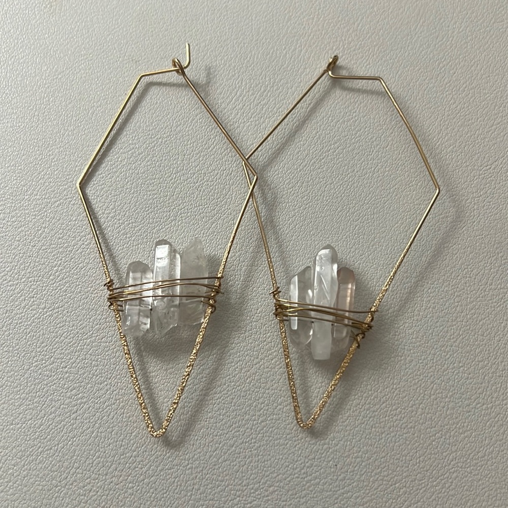 Wire earrings with clear quartz